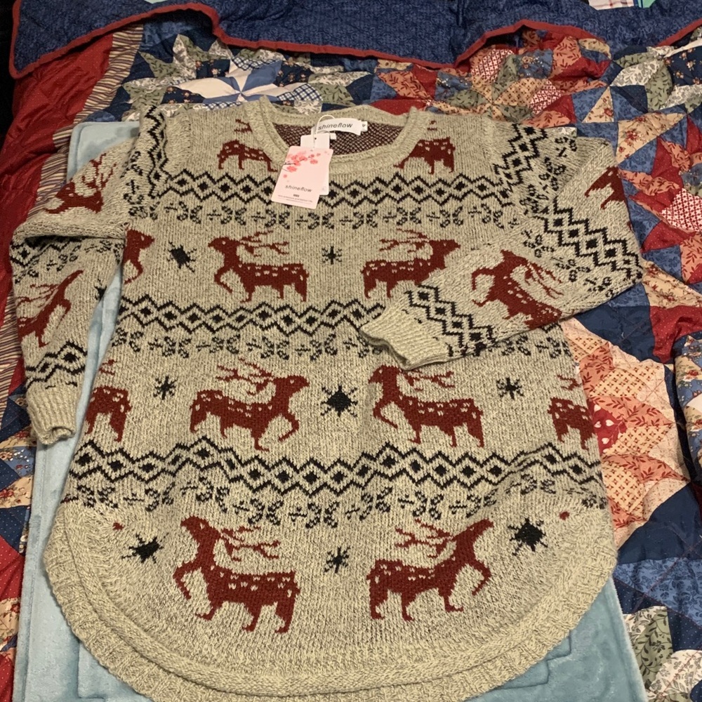 shineflow Festive Reindeer Knit Sweater - Beige and Rust